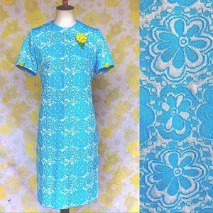 New! True Vintage🌼60s Flower Power Poly Midi Shift Dress